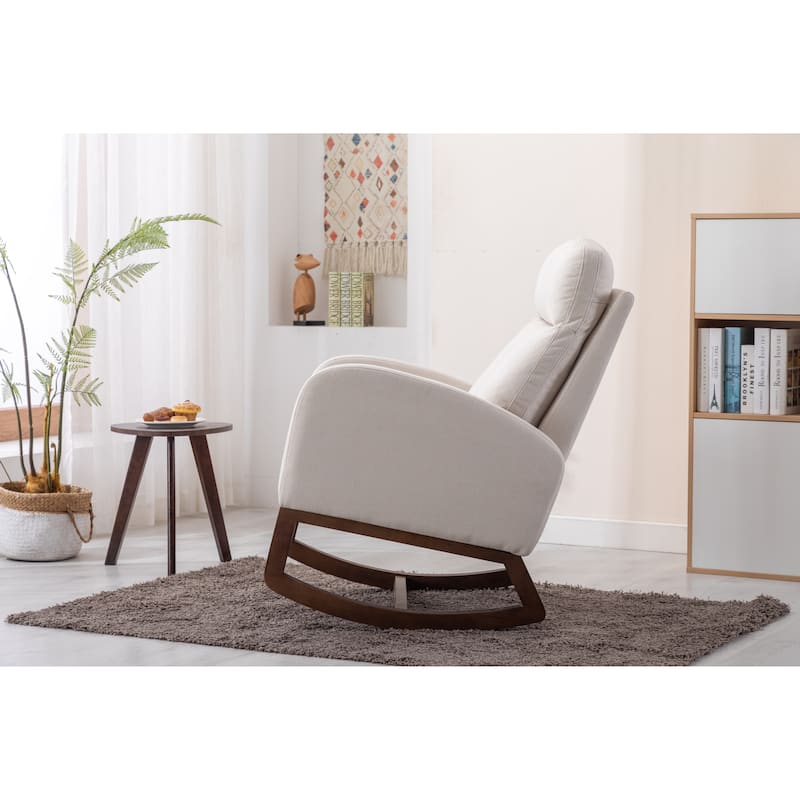 Beige 27" Upholstered Rocking Chair with Side Pocket