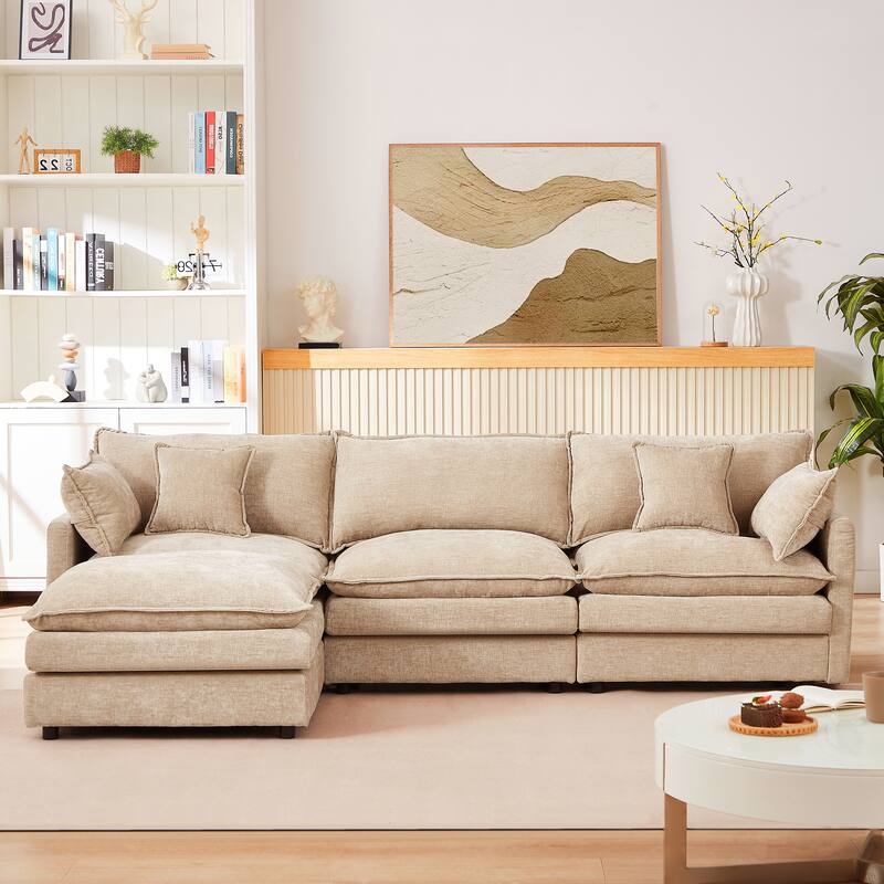 L Shape Modular Sectional Sofa Chenille Upholstered Couch wOttoman