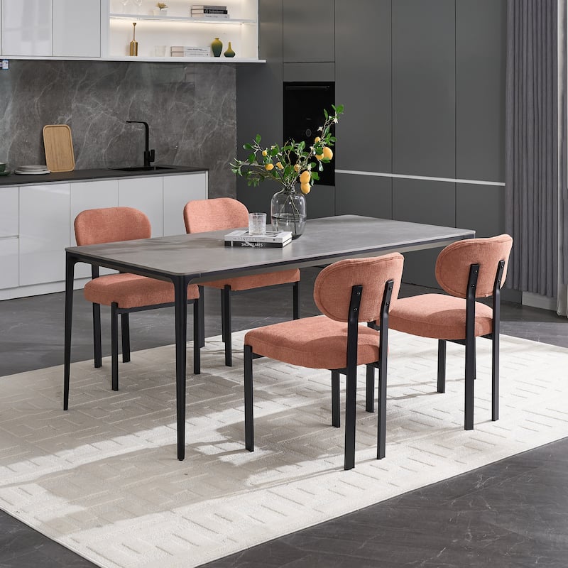 Modern Curved 2 Piece Kitchen Dining Chairs with Cushions, Backrest, Metal Legs for Dining Room Kitchen Living Room Bedroom