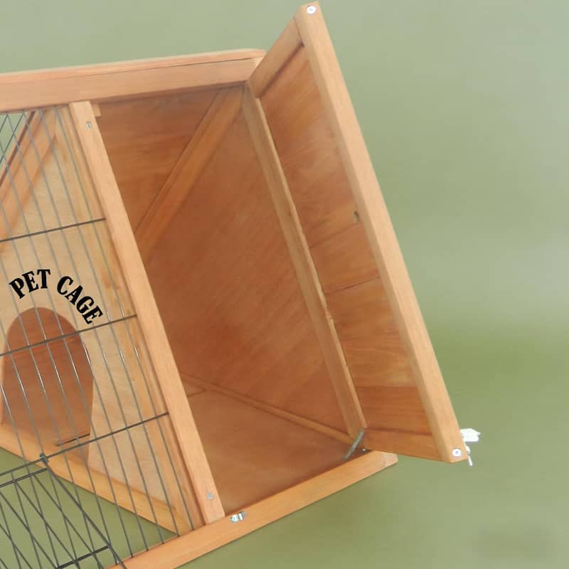A-Frame Wooden Pet House,Small Animal Cage Rabbit Hutch is designed for convenient cleaning - Yellow