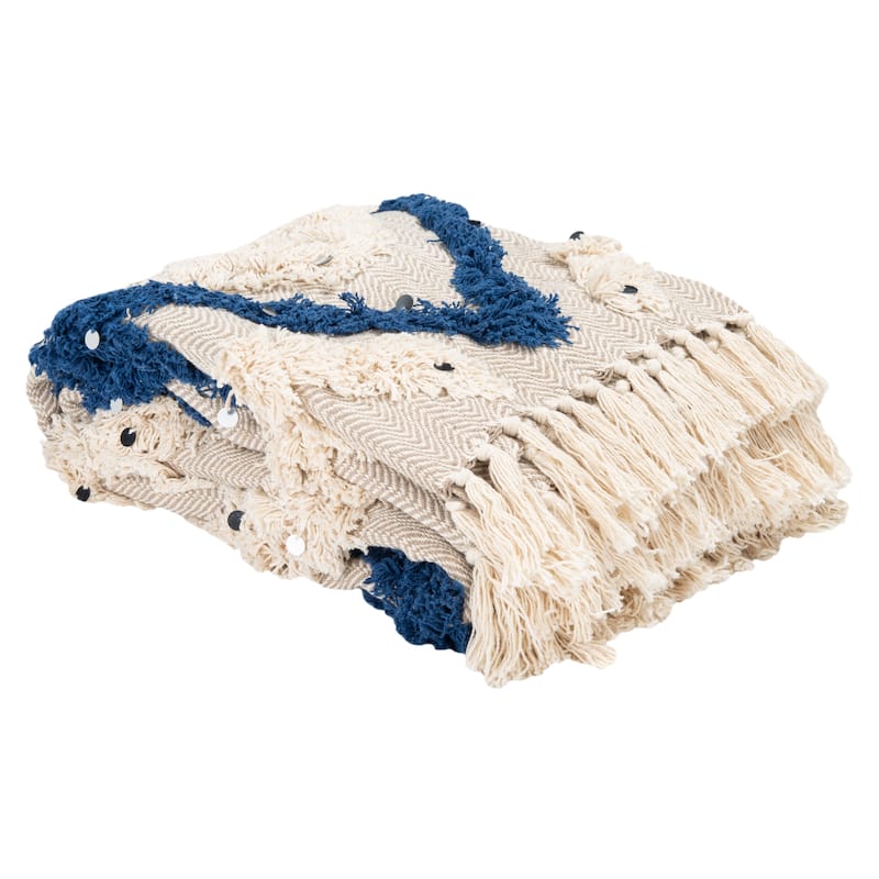 SAFAVIEH Sabah Grace Geometric Pattern Fluffy Tufted Pure Cotton Throw