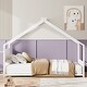 preview thumbnail 21 of 38, Metal House Floor Bed Frame with Roof and Colorful Lights White - Twin