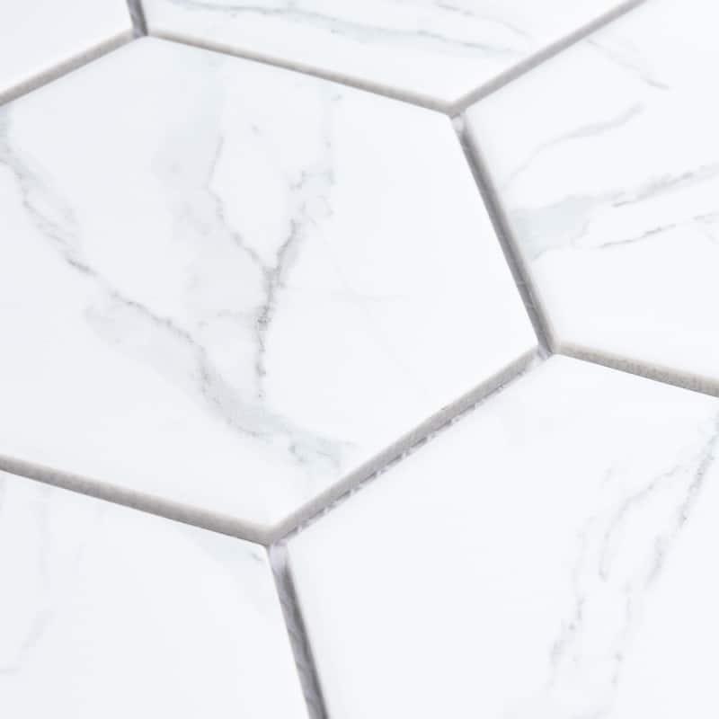 Merola Tile Carrione Super Hex Matte Carrara 10" x 11-1/2" Porcelain Floor and Wall Tile