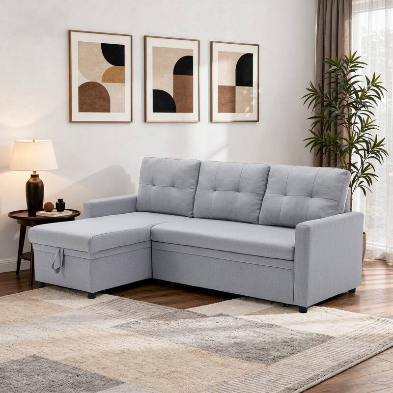 Tufted Convertible Corduroy/ Linen Modular Sectional Sofa with Storage Chaise