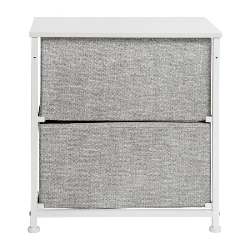 2 Drawer Storage Stand with Wood Top & Dark Fabric Pull Drawers