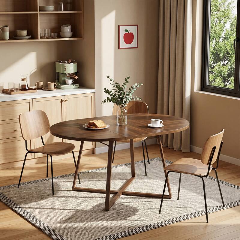 59-Inch Round Dining Table for 4-6 Persons Sturdy X-Shaped Metal Base | Waterproof & Scratch-Resistant Tabletop | Easy Assembly