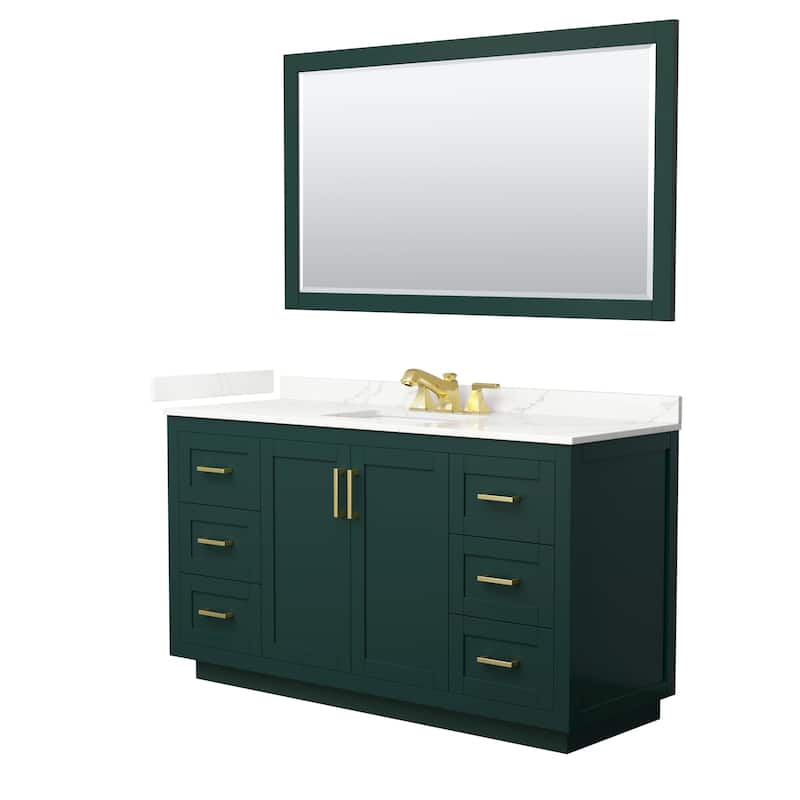 Miranda 60-inch Single Vanity, Quartz Top, 58-inch Mirror - Green, Gold Trim, Giotto Quartz Top