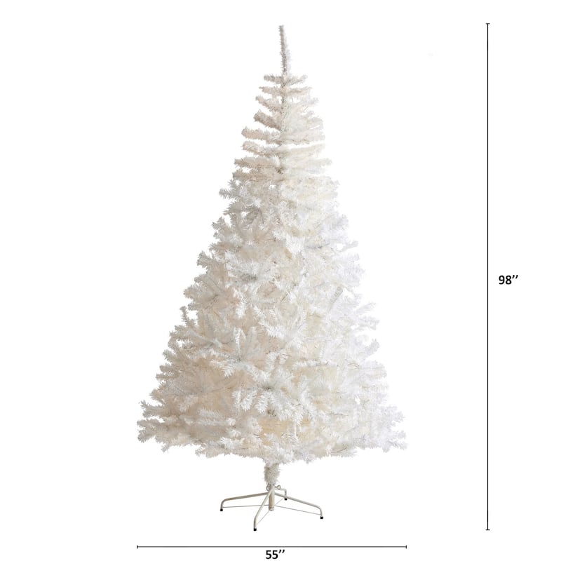 8ft. White Artificial Christmas Tree with 1500 Branches - Sleek Modern Seasonal Holiday X-Mas Tree