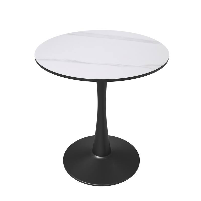 Bristol 24" Round Minimalist Dining Table for 4, Sintered Stone Top & Black Iron Pedestal Base for Kitchen & Dining Room