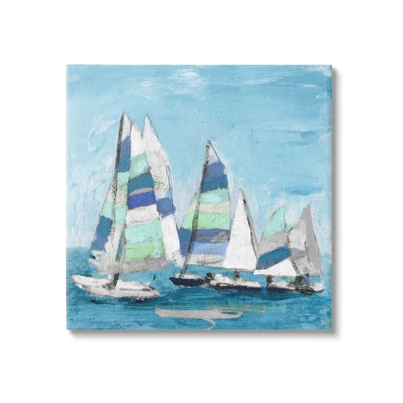 Stupell Nautical Striped Sail Boats Summertime Ocean Painting Canvas Wall Art, Design by Katrina Craven - 30 x 30