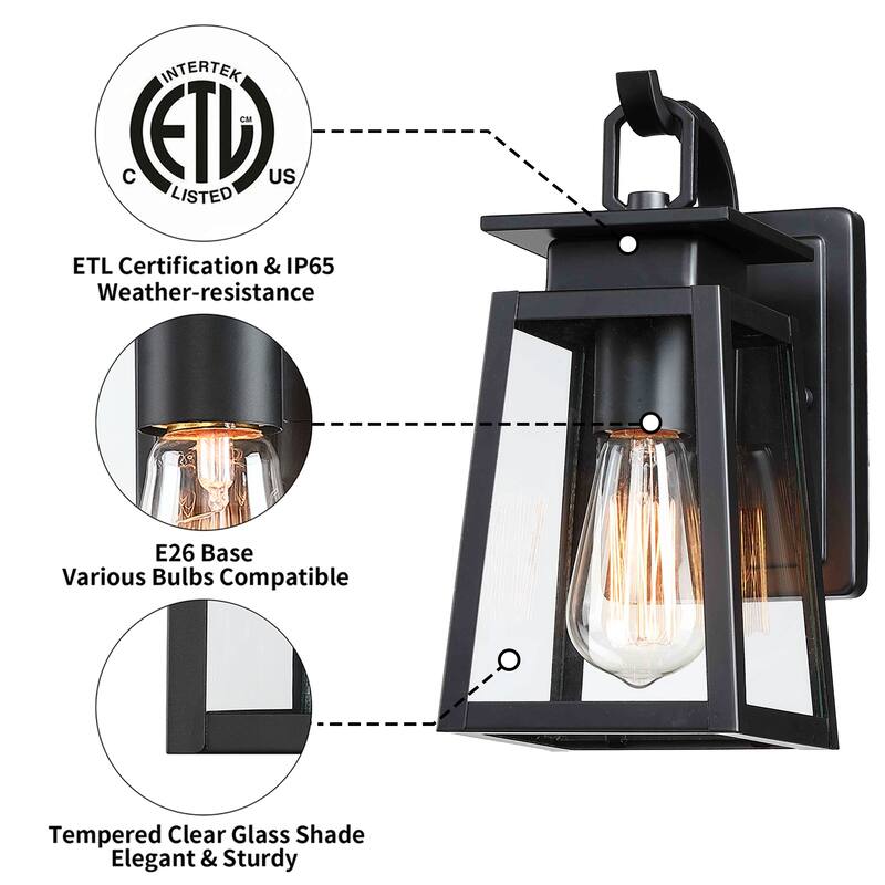 1-Light Exterior Wall Light with Clear Glass (4 Pack) - Matte Black
