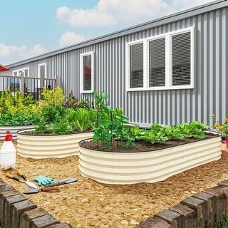 Outsunny 2PCS Galvanized Raised Garden Bed, Raised Beds for Gardening with Plant Support Stakes and Rubber Strap Edging