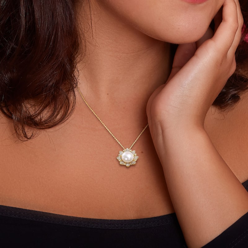 Miadora 8.5-9mm Cultured Freshwater Pearl and 1ct TGW White Topaz Floral Yellow Silver