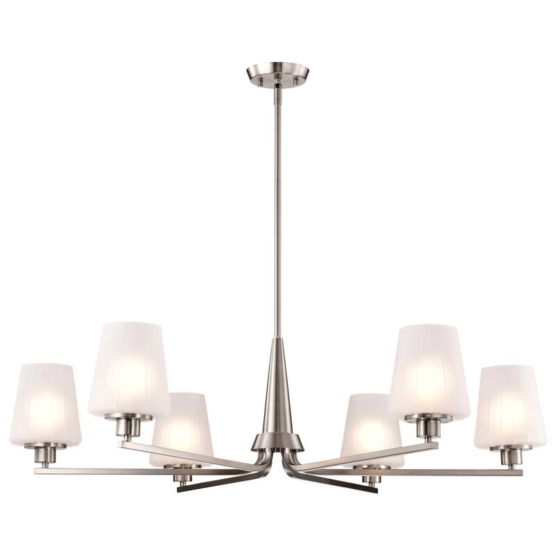 Lune 6 Light Chandelier Brushed Nickel Finish Etched White Glass - Brushed Nickel
