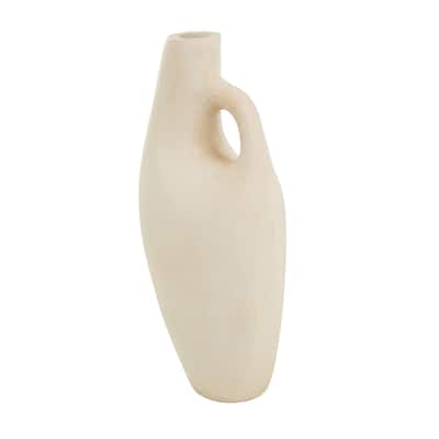 Paper Mache Abstract Curved Decorative Vase with Handle - Beige - Roche River Decor