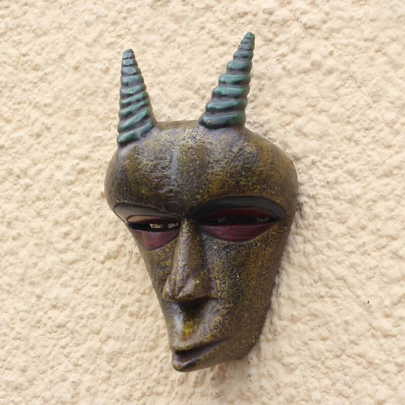 Novica Handmade Golden Goat African Wood Mask