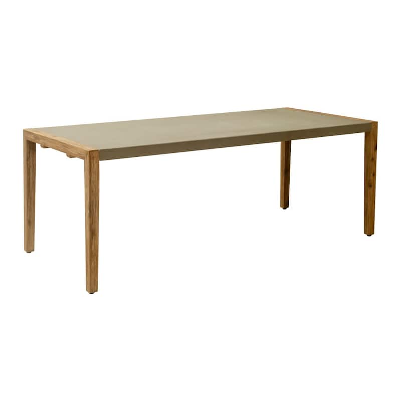 HomeRoots 79" Gray and Natural Faux Concrete and Solid Wood Dining Table - 79.00 in. x 29.50 in. x 36.00 in.