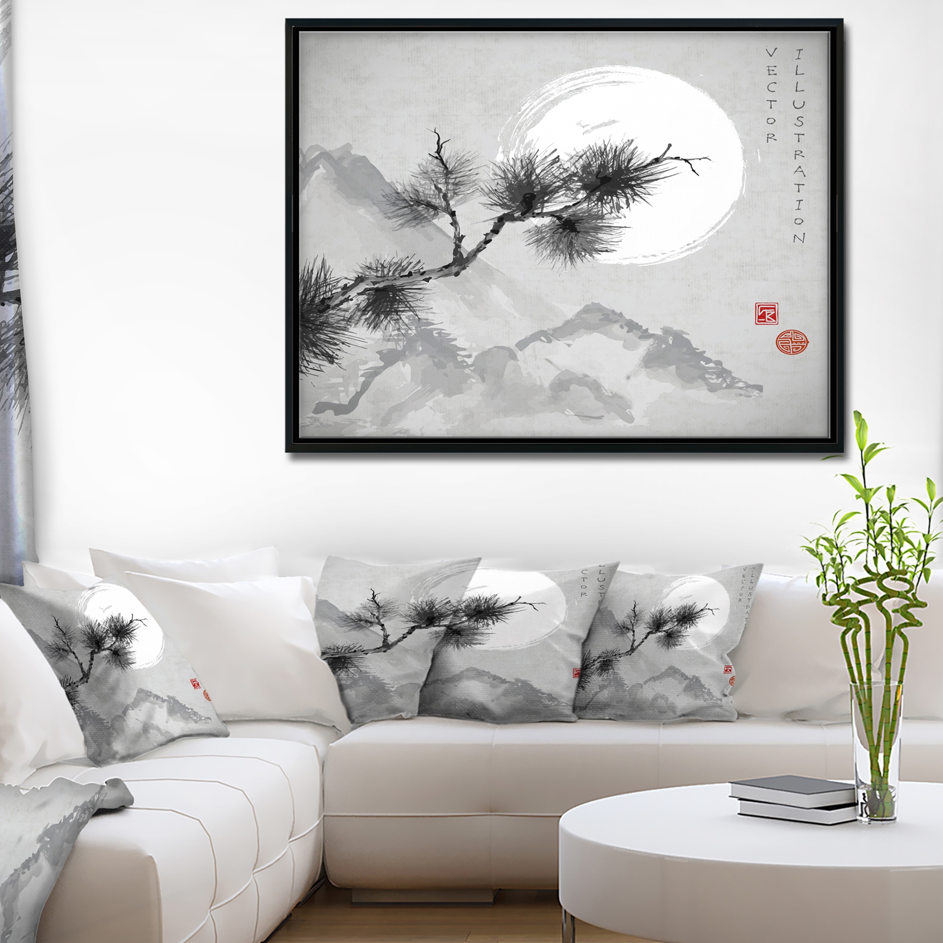 Shop Designart Pine Tree Branch Japanese Framed Canvas Art Print Overstock 18951733