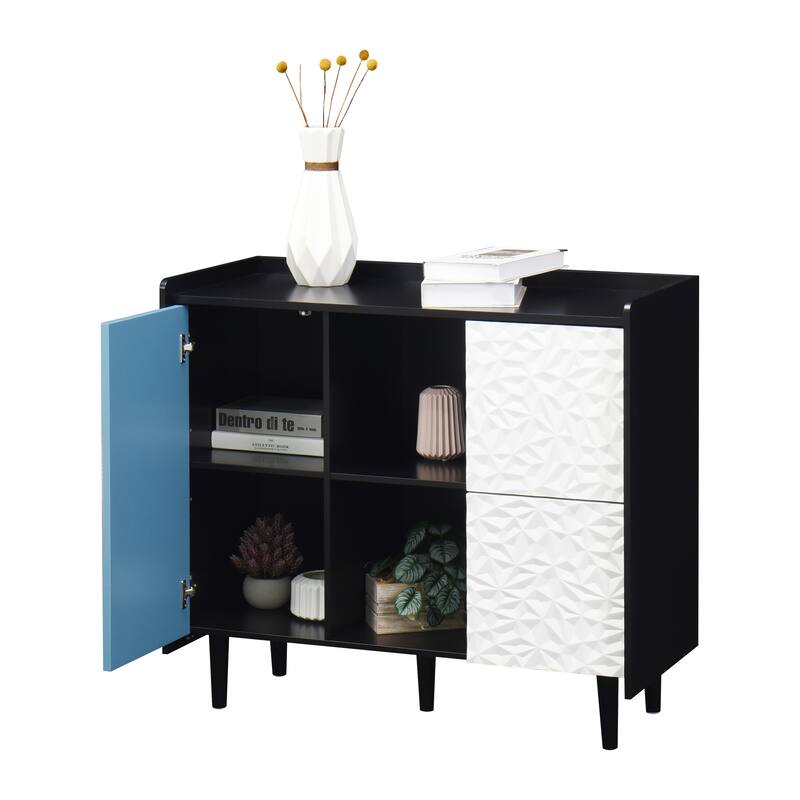 Modern Sideboard Buffet Cabinet with 2 Drawers and 2 Open Storage Compartment