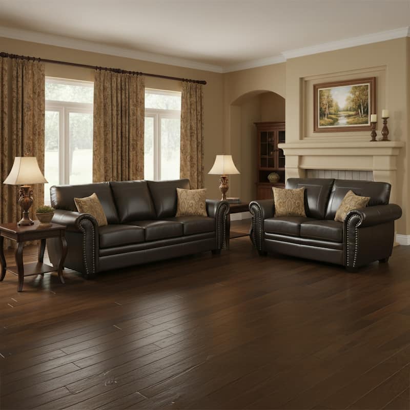 Louis Leather Upholstered 2 Piece Living Room Set