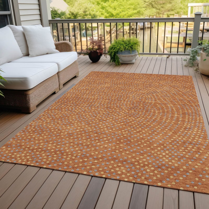 Machine Washable Indoor/ Outdoor Modern Dotty Chantille Rug - Paprika - 8' x 10'