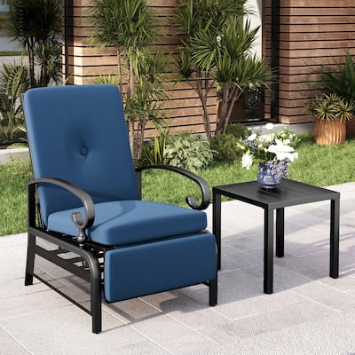 2-Piece Outdoor Bistro Set,1 Patio Metal Adjustable Relaxing Recliner Lounge Chair and 1 Metal Side Table