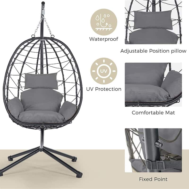 Egg Hanging Basket Chair with Stand for Bedroom Balcony