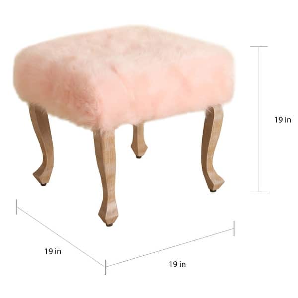 The Curated Nomad Yorba Faux-fur Blush Square Stool with Wood Legs