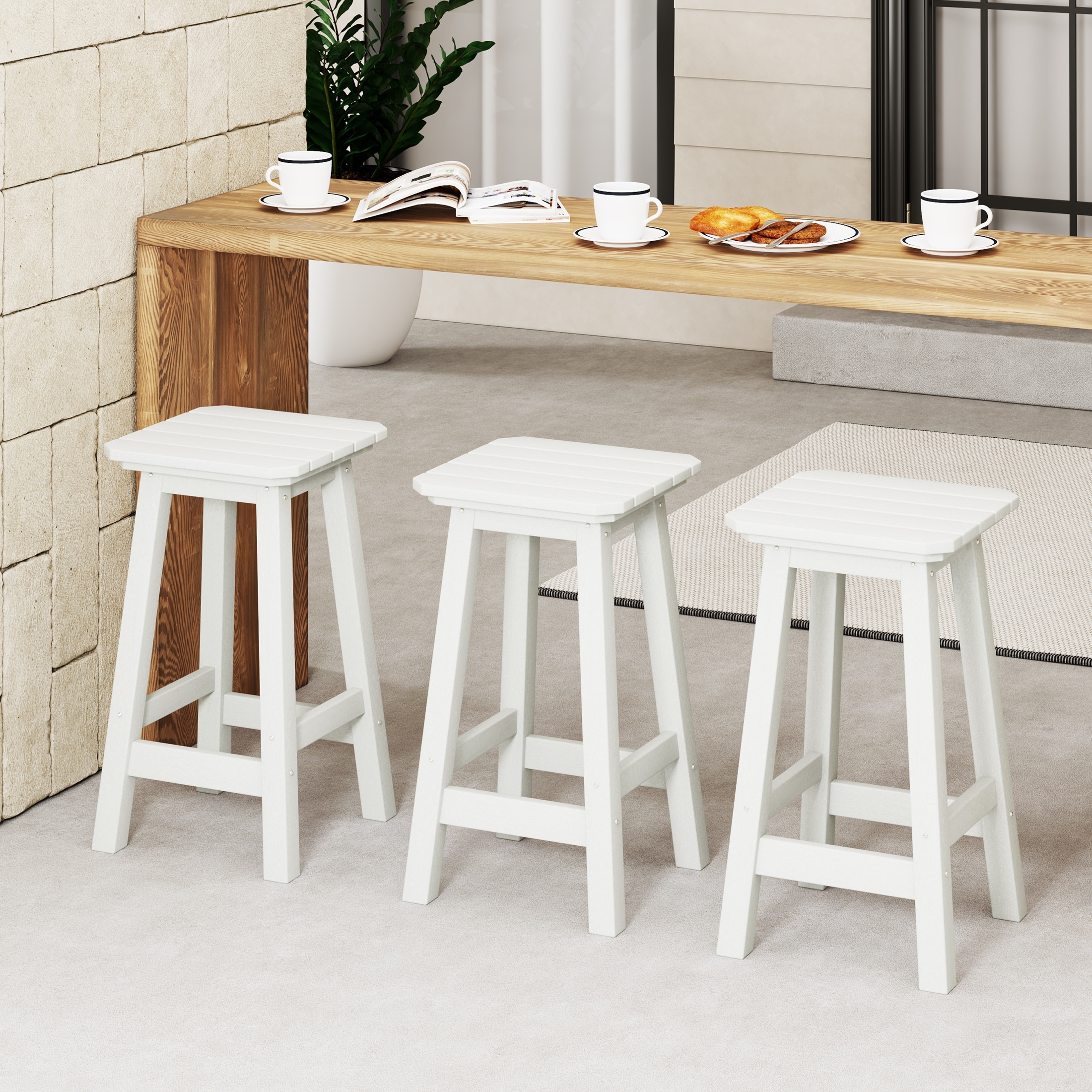 Laguna Hdpe All Weather Outdoor Patio 24" Square Counter Stool (Set Of 3)