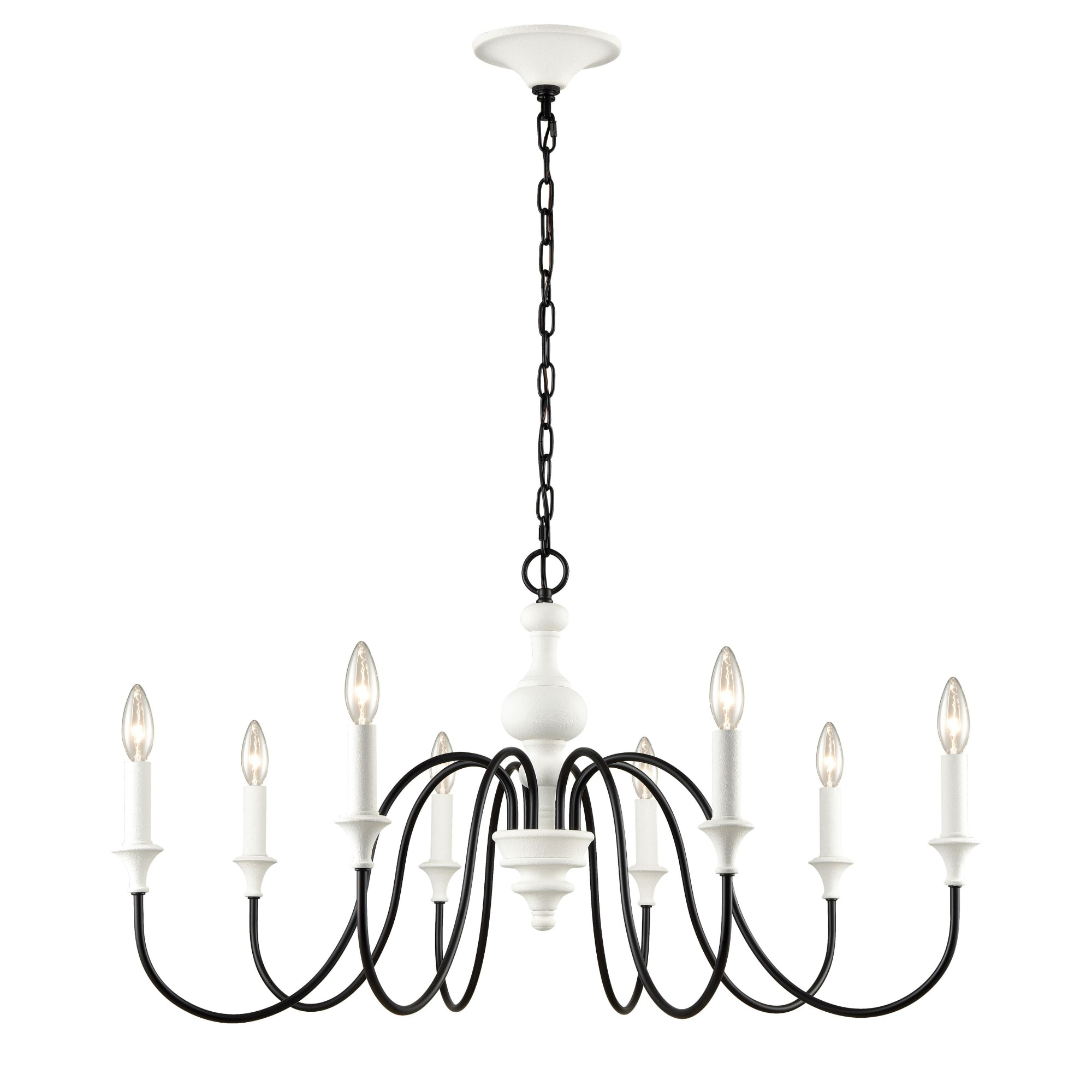 8-Light Curved Arms Ceiling Chandelier - 36" - White