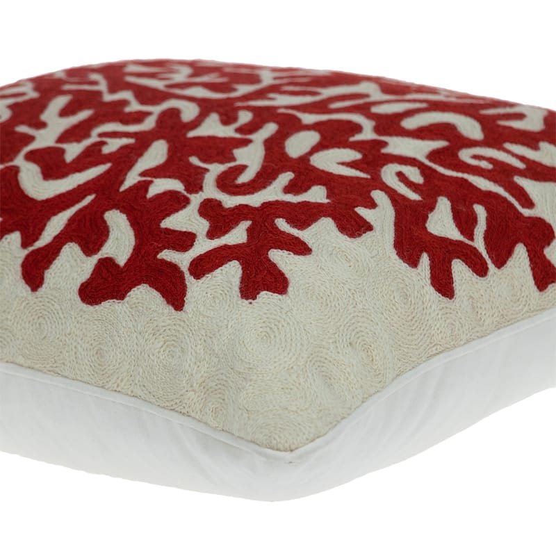 Swirl Coral Square Cotton Throw Pillow - 20" - Red and Beige