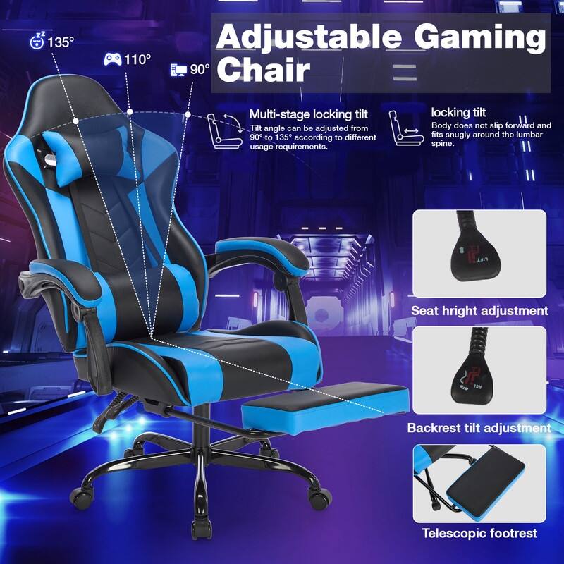 Adults with Footrest Swivel Video Game Chair