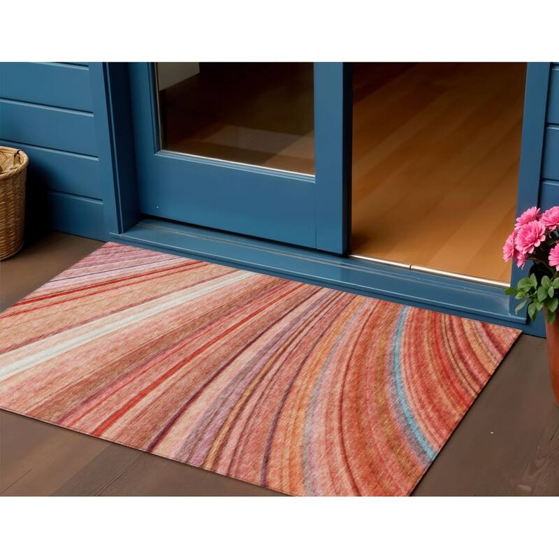 HomeRoots Striped Transitional Rectangle Outdoor Rug - 3' x 5'