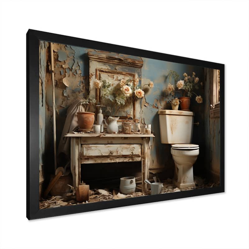 Designart "Bathroom Toilet Vintage Charm IV" Bath & Laundry Framed Canvas Wall Art