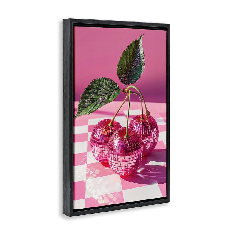 Stupell Disco Cherries on Checkered Framed Floater Canvas Wall Art Design By LSR Design Studio