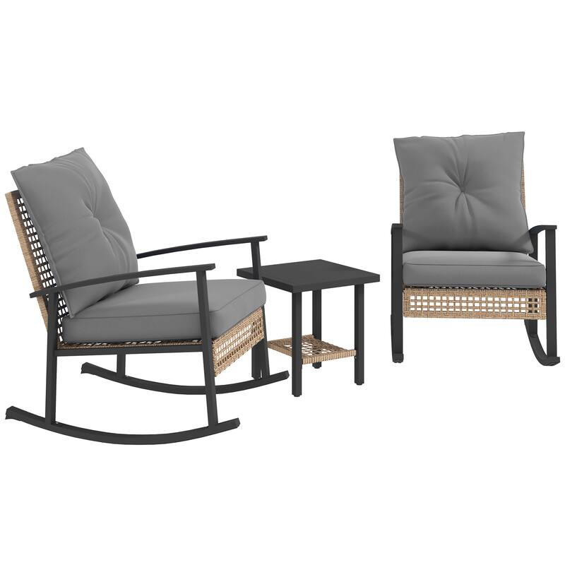 3-Piece Patio Furniture Set Includes 2 Rocking Chairs and Side Table with Water-Resistant Cushions - 26" W x 34.75" D x 34.25" H