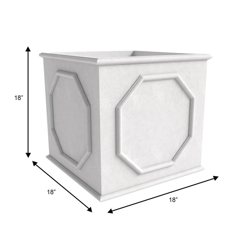 Sprout Handcrafted Square Fiberstone Garden Planter, Durable Weatherproof Plant Pot with Drainage for Outdoor Landscaping