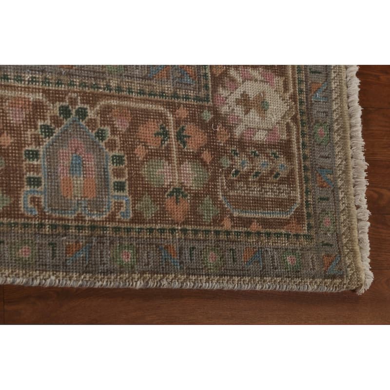 Gray Geometric Tabriz Persian Vintage Rug Hand-Knotted Wool Carpet - 6'5" x 9'5"