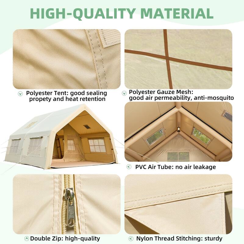 Erommy Inflatable Camping Tent, Glamping Tents 4 Season Waterproof Windproof Cotton Tent with Stove Jack & Mesh Windows & Pump