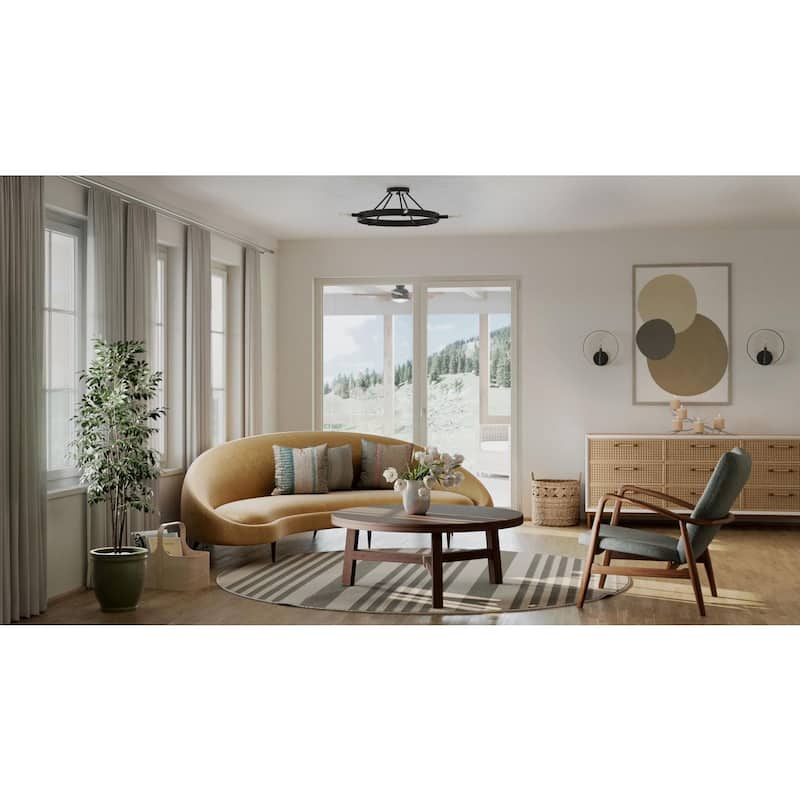 Breckenridge Collection Five-Light Matte Black Rustic Farmhouse Semi-Flush Mount - 22.5 in x 22.5 in x 7.5 in