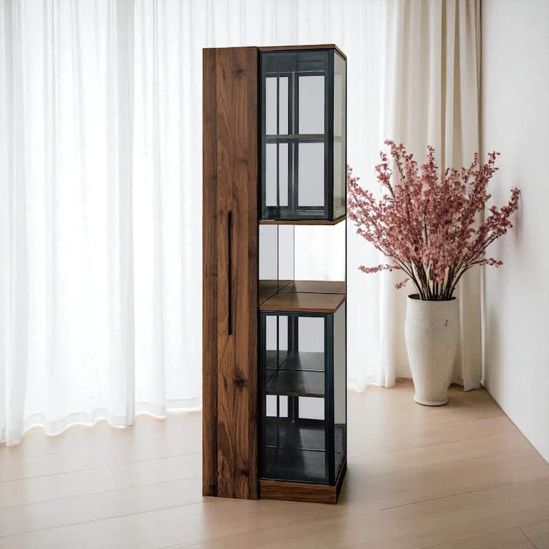 70" Modern Display Cabinet with Glass Doors, LED Lights, and Pull-Out Multi-Tier Storage Shelves