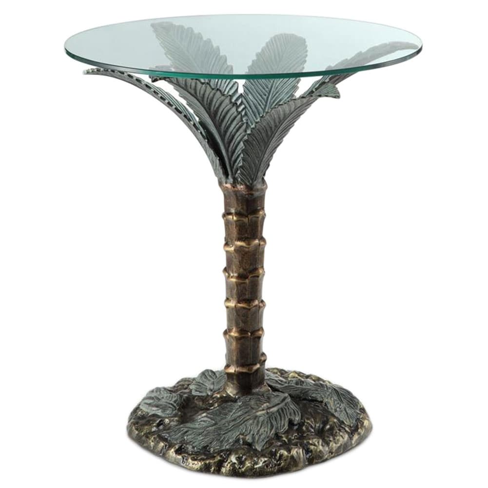 Cast Aluminum Palm Tree Glass Top End Table - 21 X 22 X 22 inches