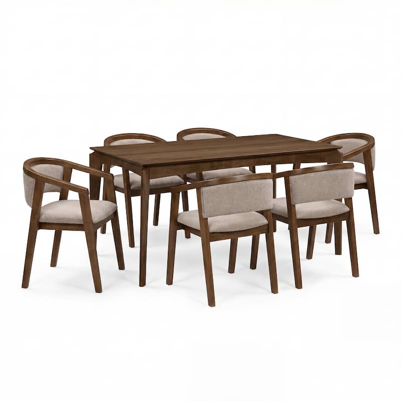Christopher Knight Home - Briarlin Mid-Century 7-Piece Dining Set with Wood Upholstered Armchairs