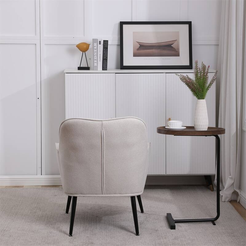 Modern Mid Century Chair Linen Sherpa Armchair