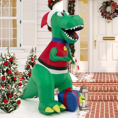 Gymax 6 FT Inflatable Christmas Dinosaur with Gift Blow Up Christmas - See Details