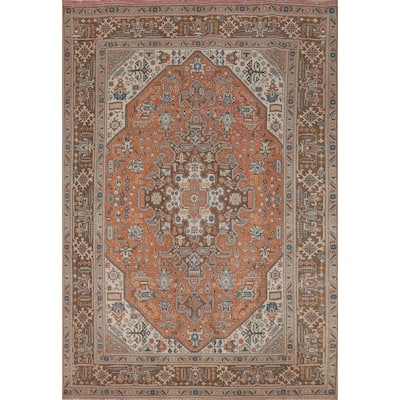 Geometric Tabriz Area Rug Orange Handmade Wool Carpet - 6'5"x 9'5"