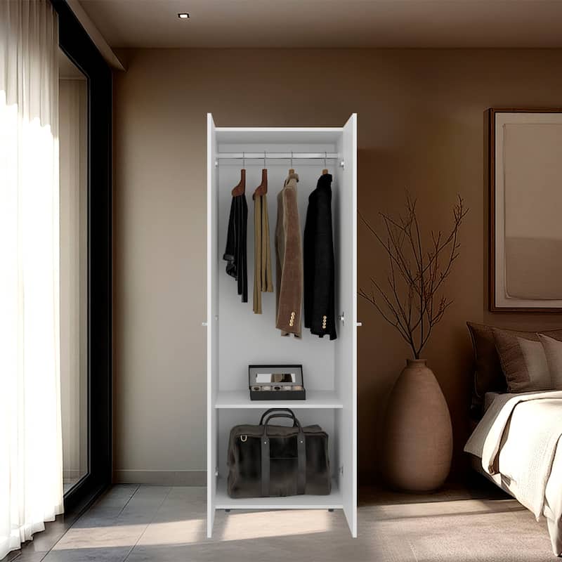 Rossetta Modern 2-Door Rectangular Shape Simple Wardrobe Cabinet - White