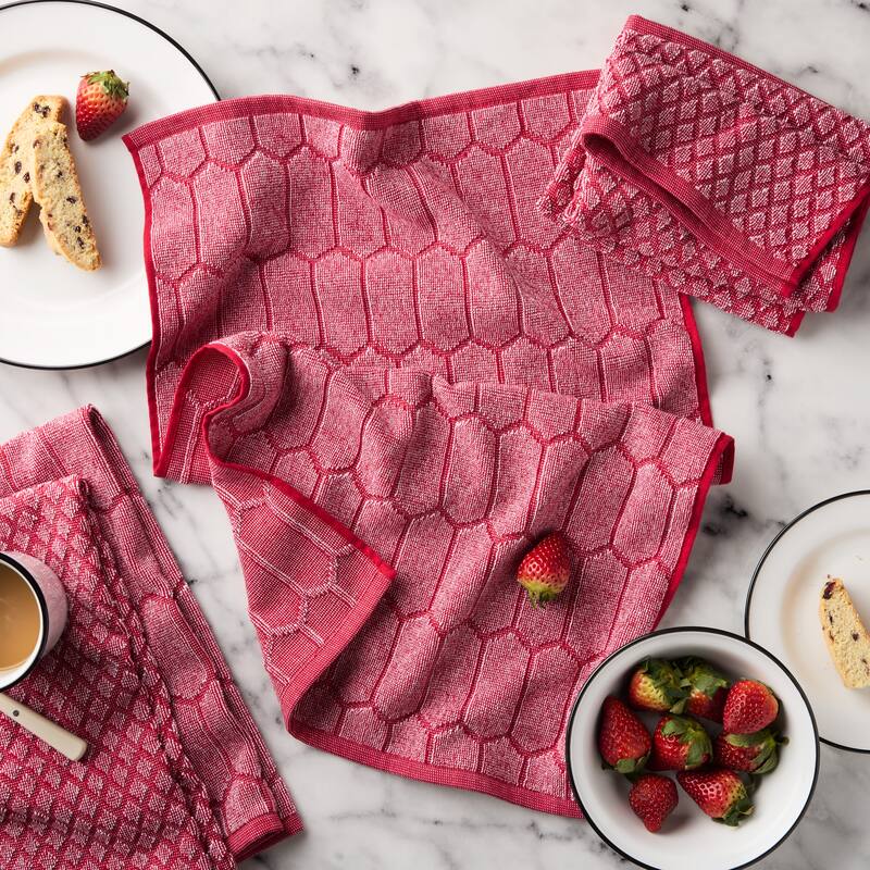 MARTHA STEWART Honeycomb Chambray Textured Kitchen Towel 4-Pack Set