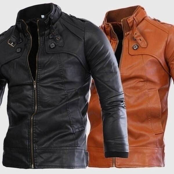 Shop Mens Sort Paragraph Slim Pu Leather Jacket Straight Collar