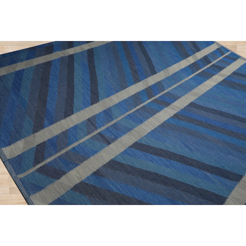 8x10 Tibetano Hand Woven Flatweave wool Blue Kilim Modern & Contemporary Rug - 8' x 10'